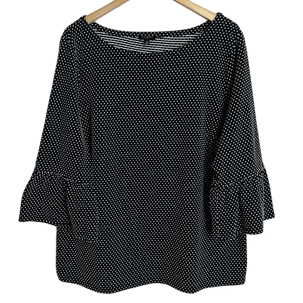 Talbots Embroidered Dot Top Size 2X Womens Plus Size Black White Ruffle Sleeve